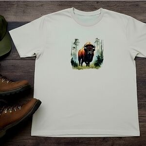 Bison Forest Graphic Tee • Wildlife Nature Shirt • Western Rustic Outdoorsy Top